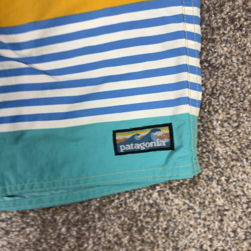Patagonia Wavefarer Boardshorts Mens 30 Striped Blue Orange Recycled Nylon Swim